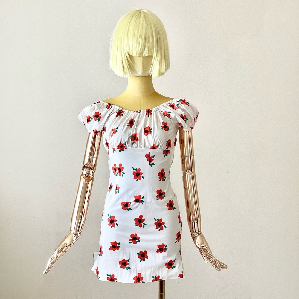 Caroline Constas Calla Retro Red Floral Print Mini Dress NWT SZ XS
